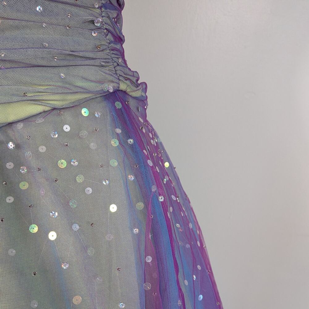 Vintage Mori Lee Prom Dress Maxi Ball Gown 12 Rainbow Fairy Princess Halter - Picture 5 of 16
